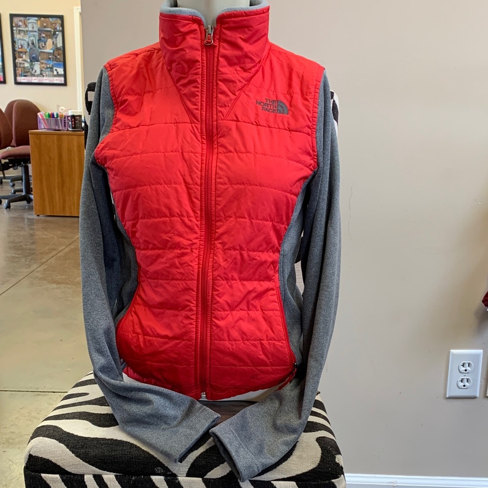 The North Face Red Quilted Front Hybrid Fleece Puffer Jacket
